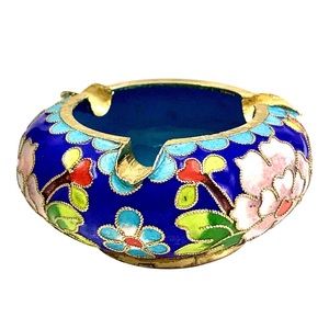 Vintage China Bronze Cloisonne Enamel Flower Dynasty Palace Regis Ashtray